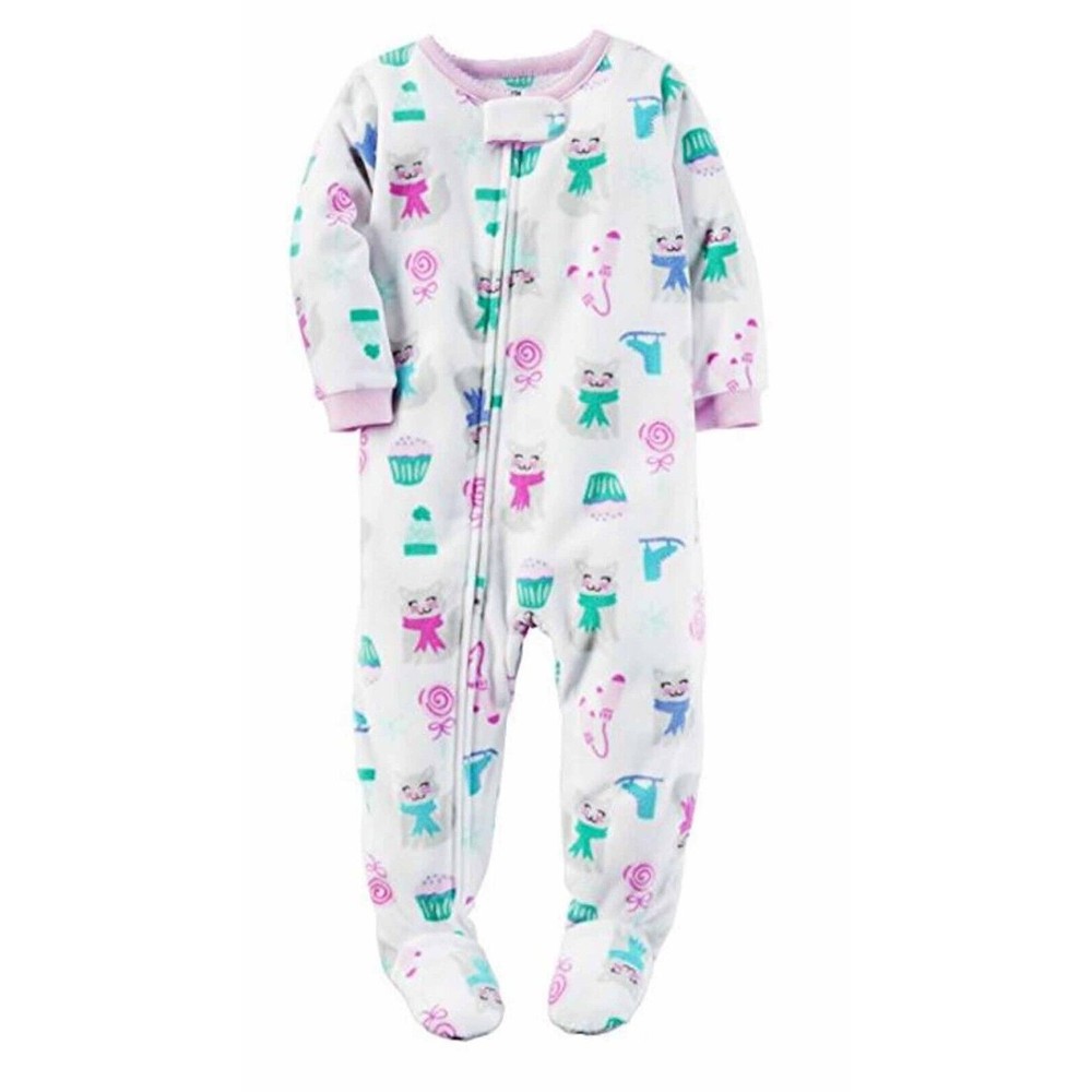 NEW Carter's Toddler Girls Kittens Plush Fleece White Pajama Sleeper